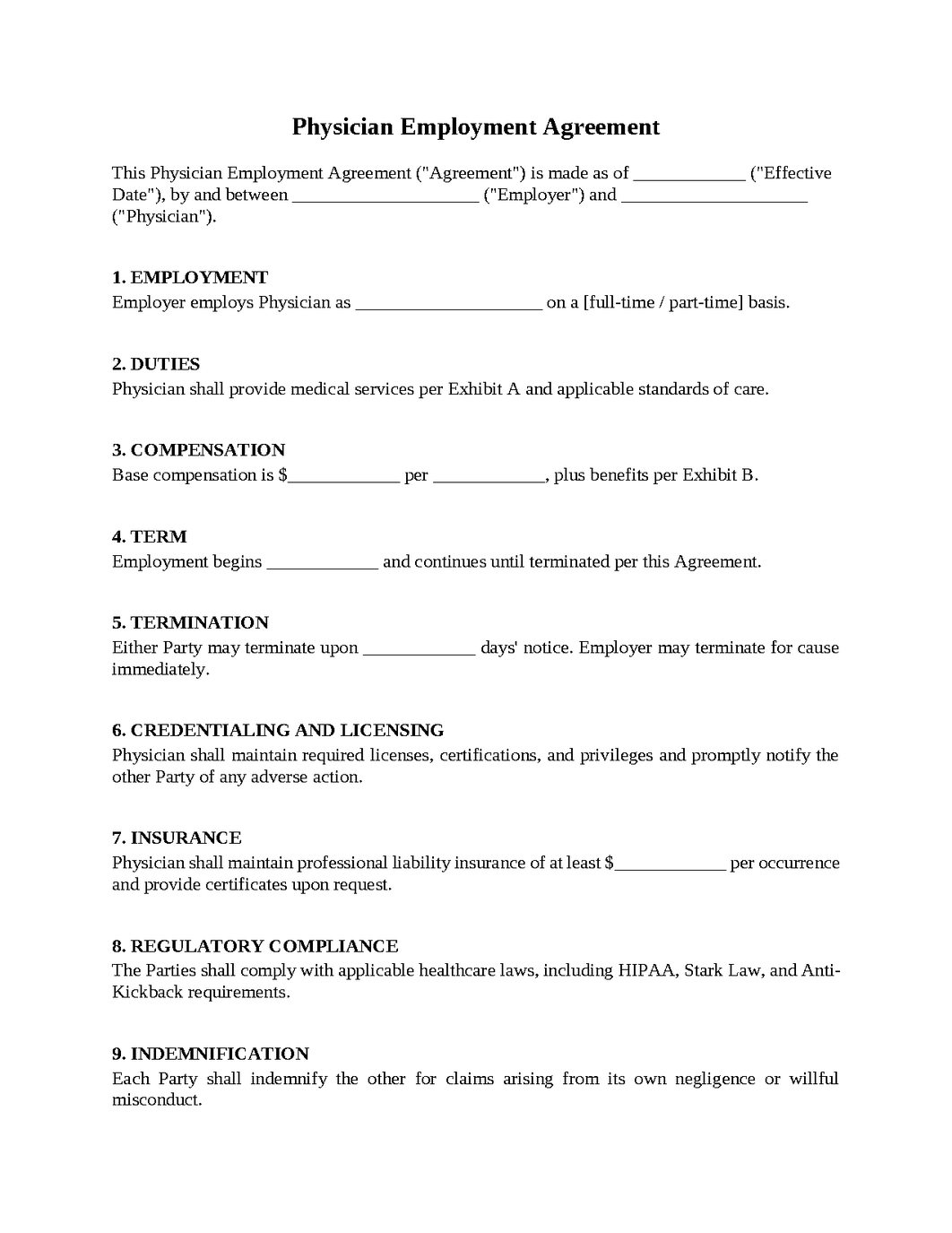 Physician Employment Agreement