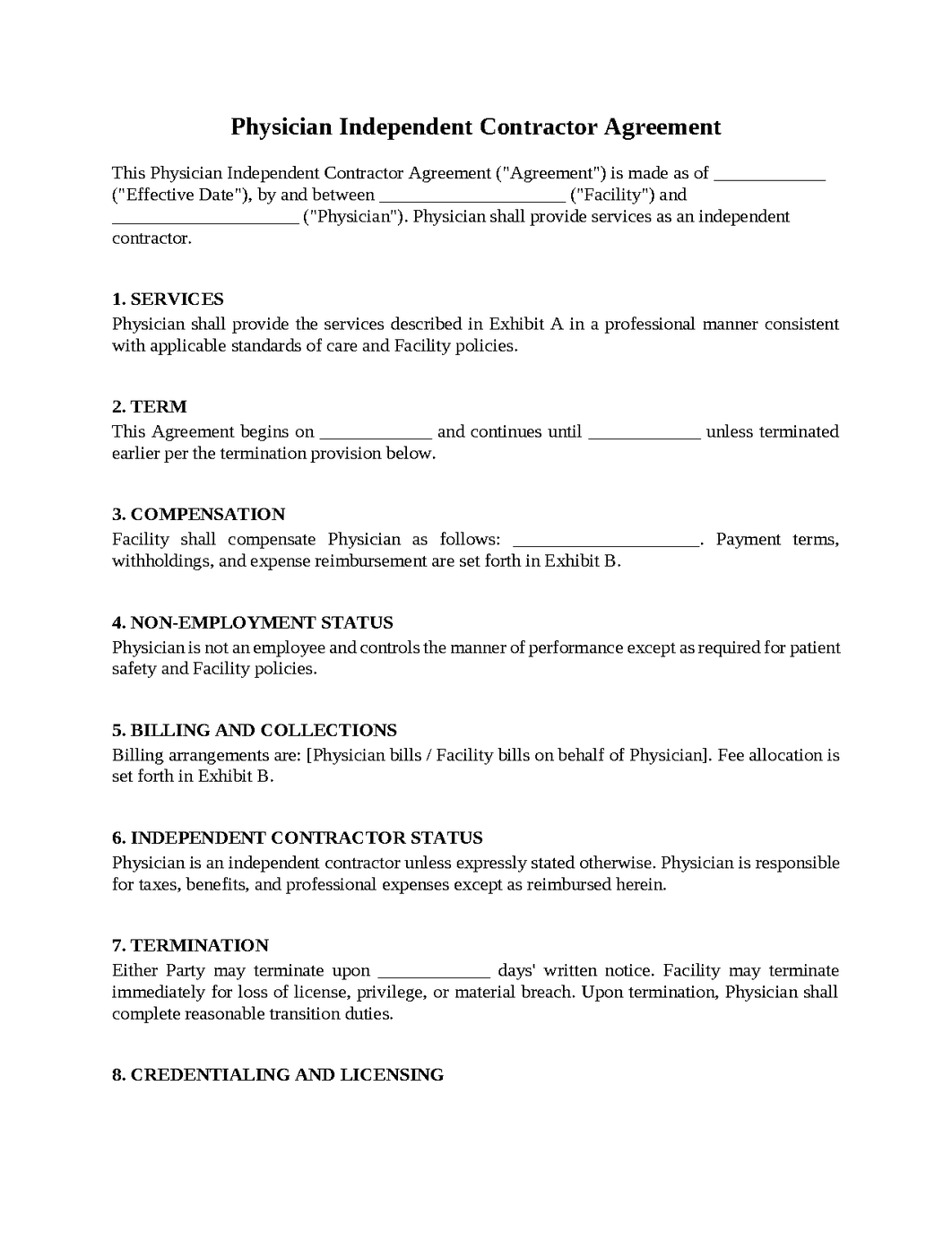 Physician Independent Contractor Agreement