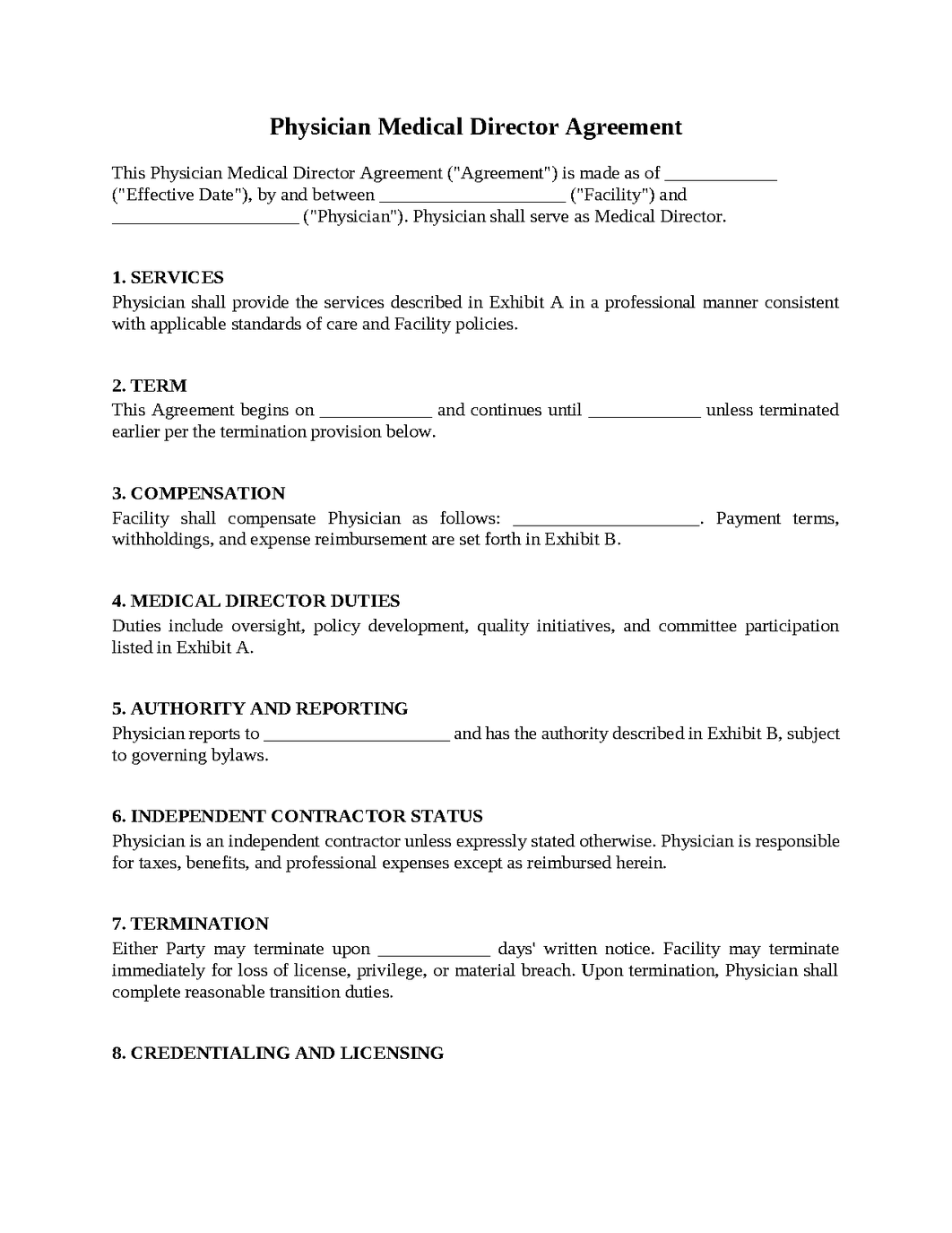 Physician Medical Director Agreement