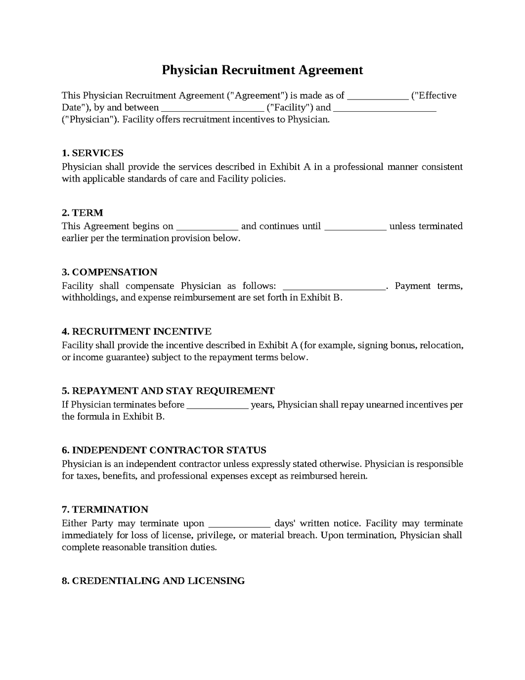 Physician Recruitment Agreement
