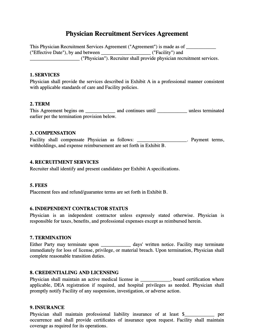 Physician Recruitment Services Agreement