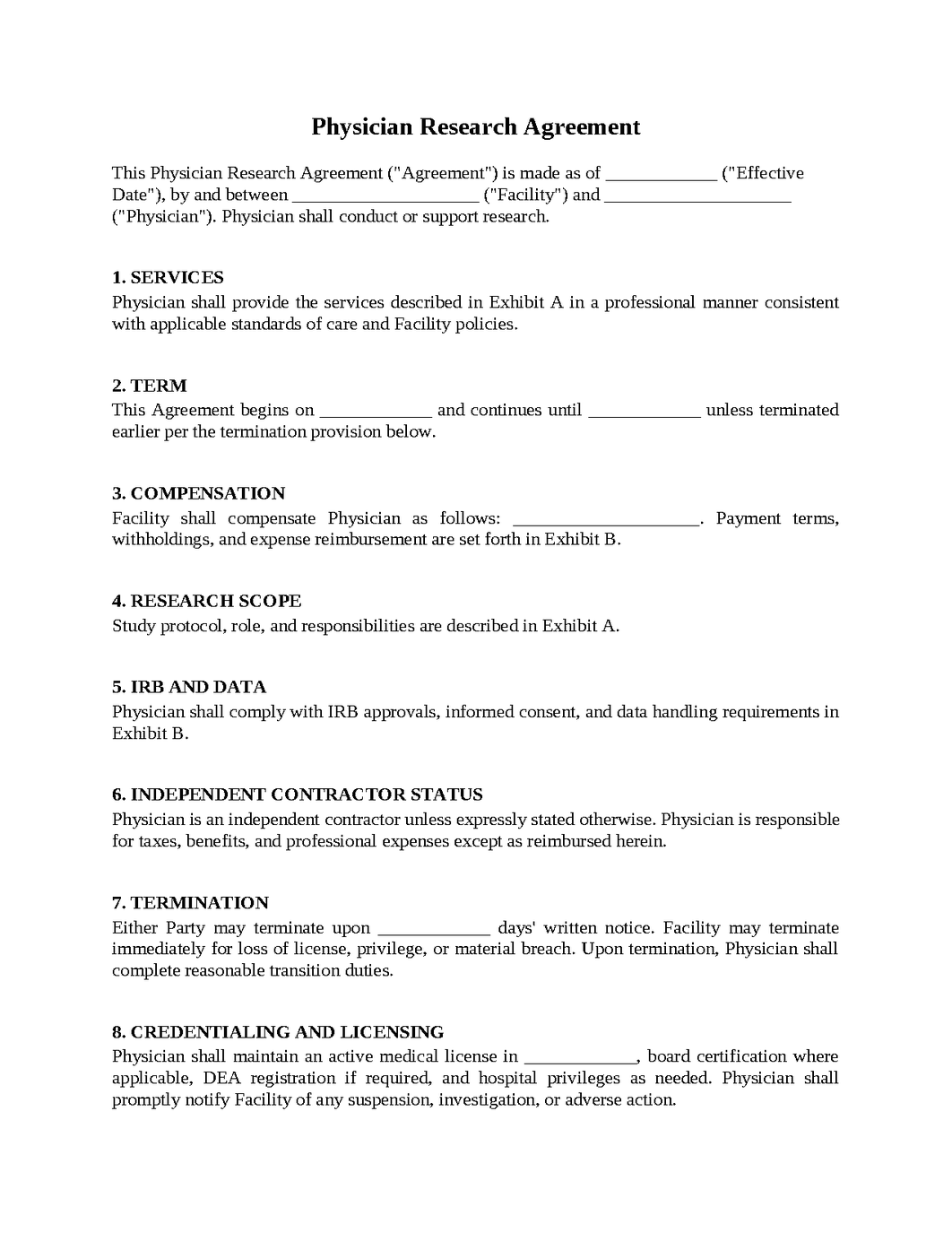 Physician Research Agreement