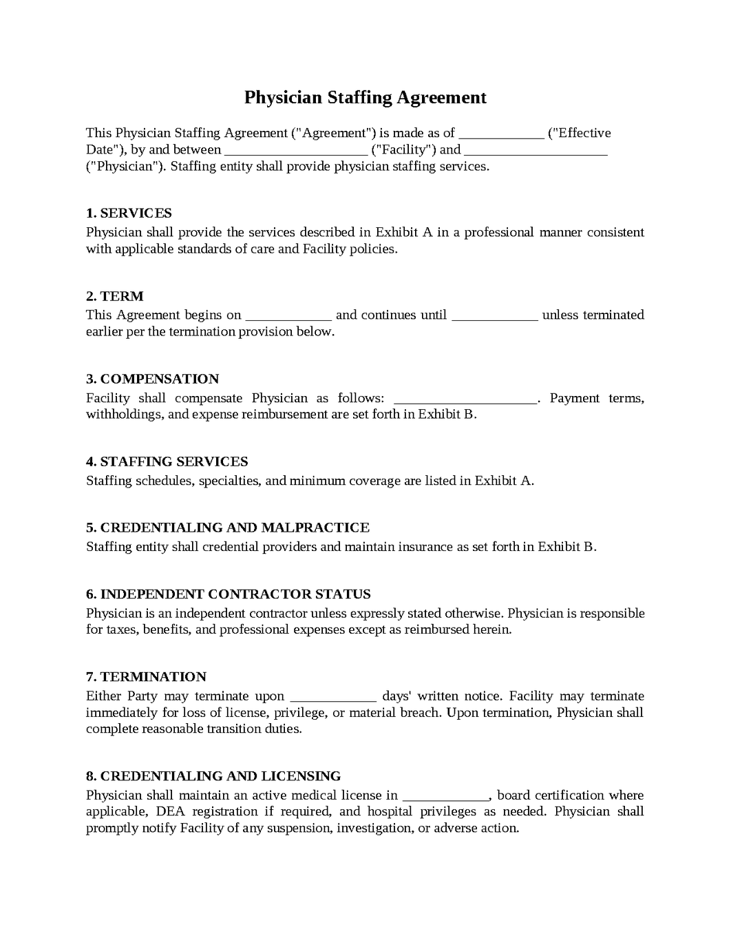 Physician Staffing Agreement