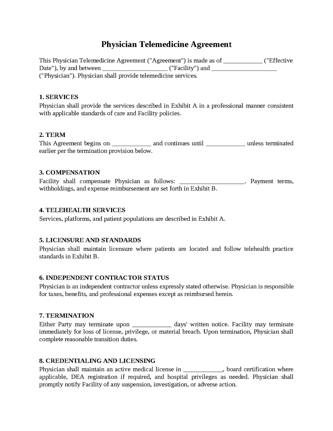 Physician Telemedicine Agreement
