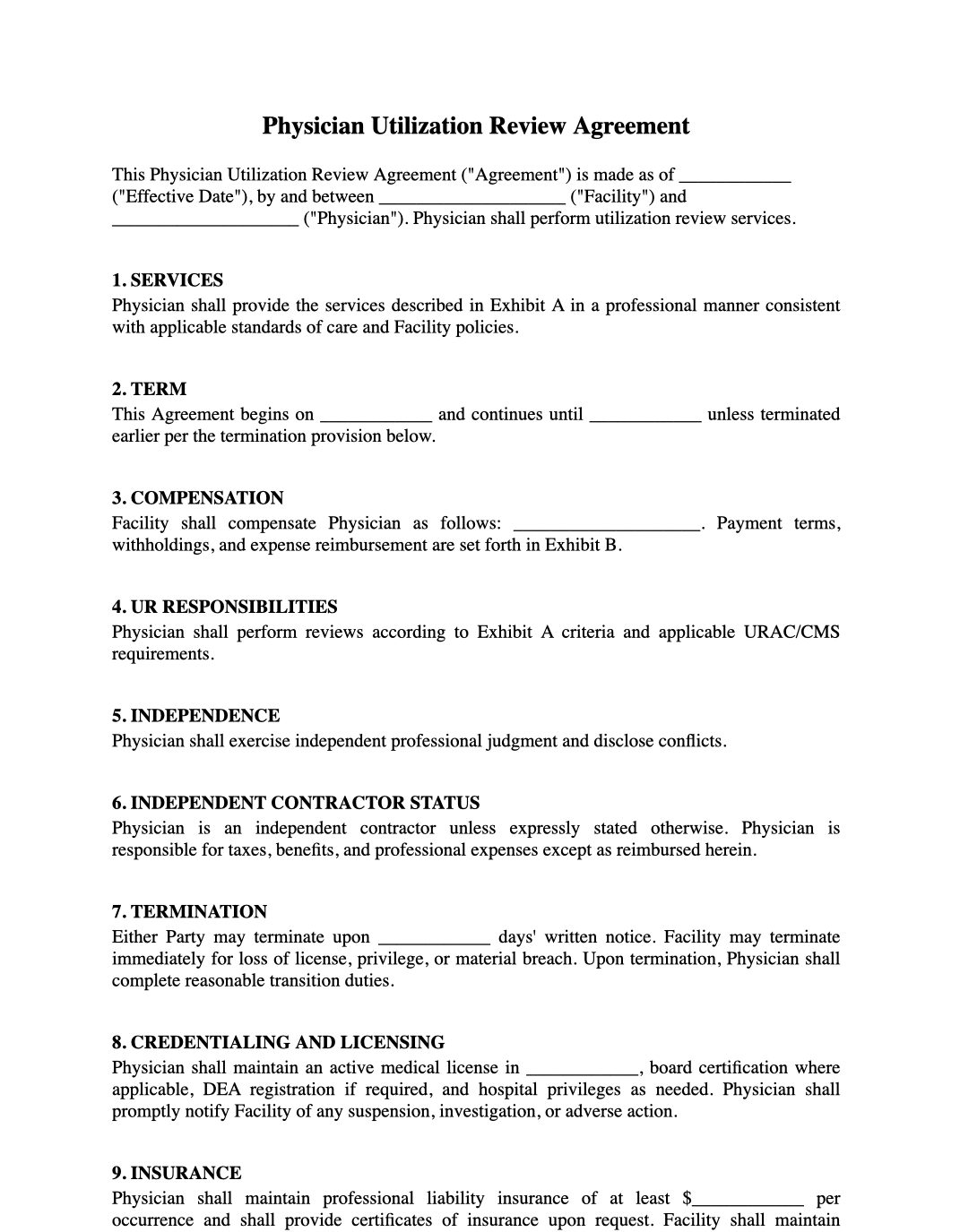 Physician Utilization Review Agreement