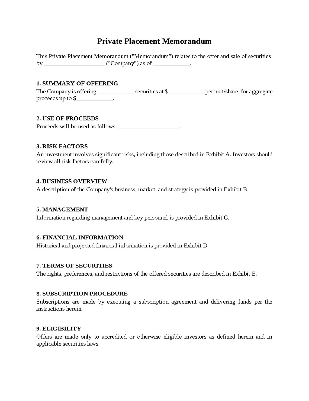 Private Placement Memorandum