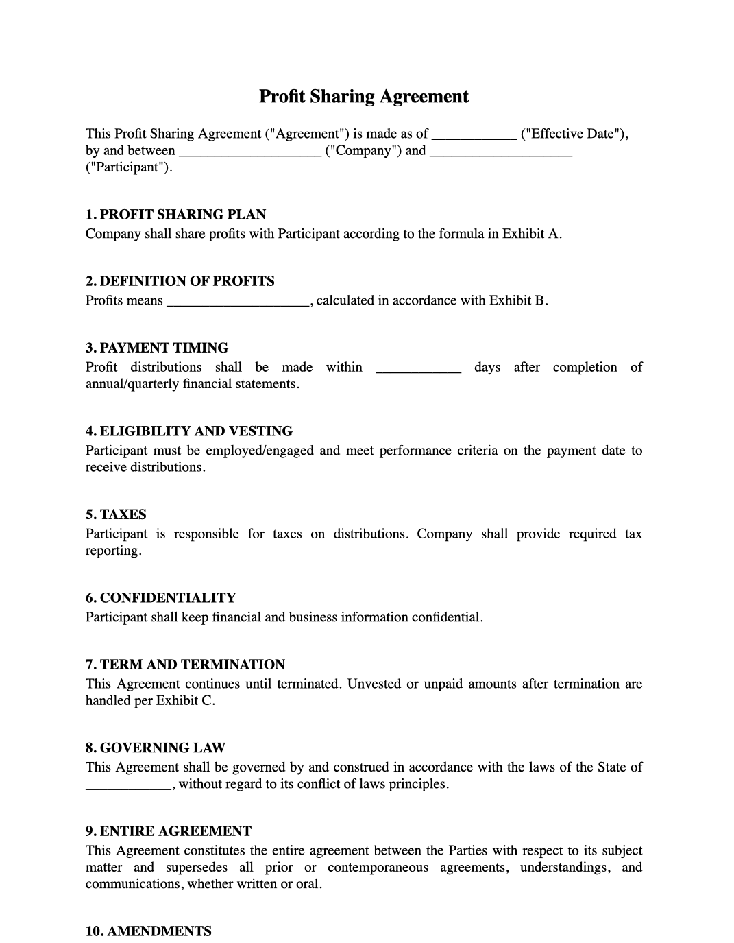 Profit Sharing Agreement