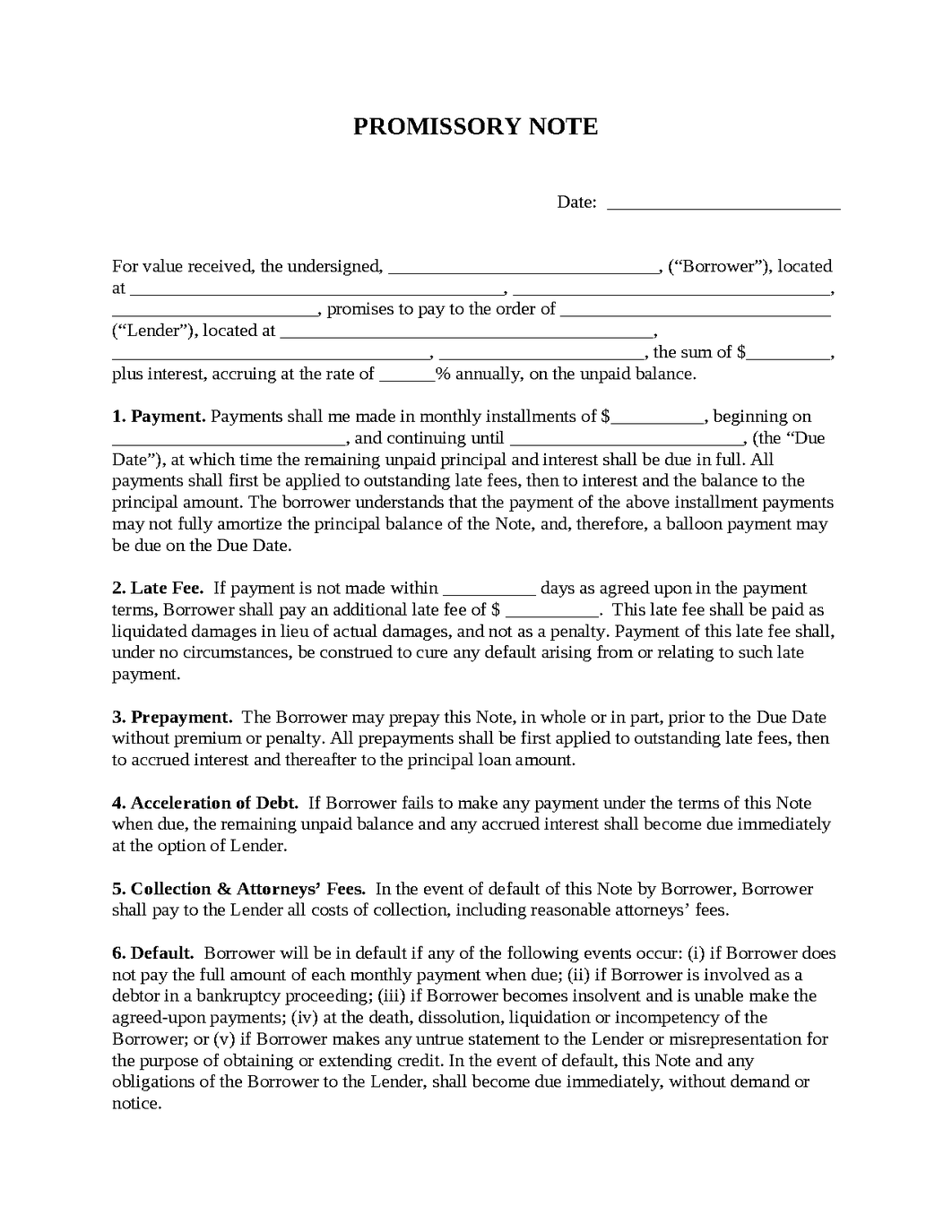 Promissory Note With Balloon Payment