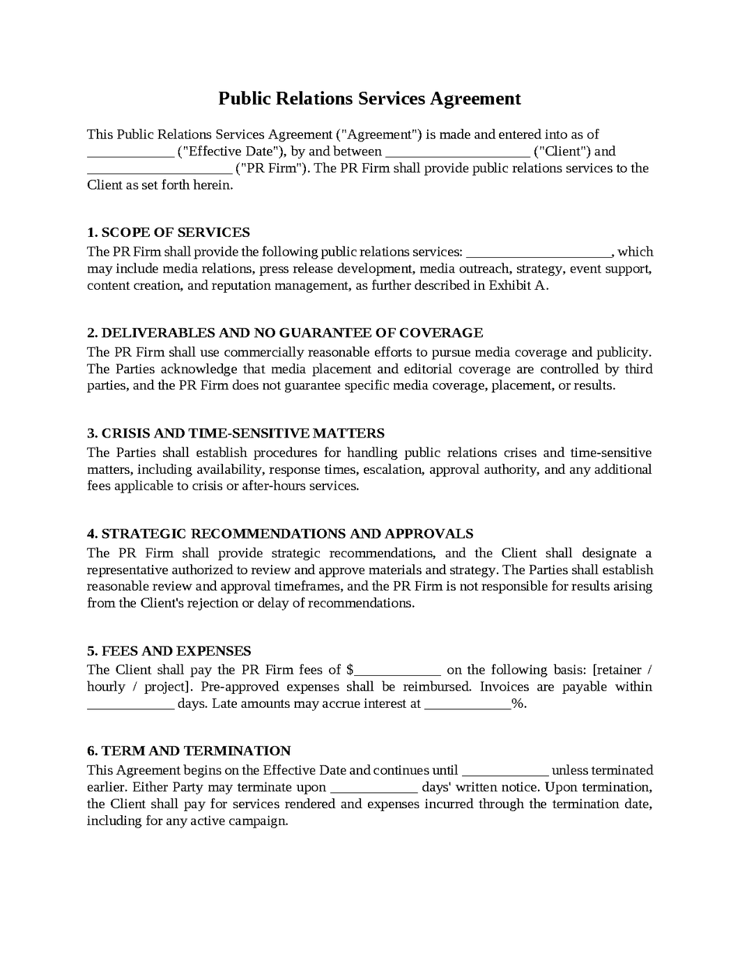 Public Relations Services Agreement