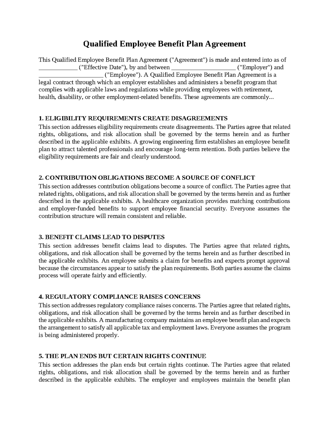 Qualified Employee Benefit Plan Agreement