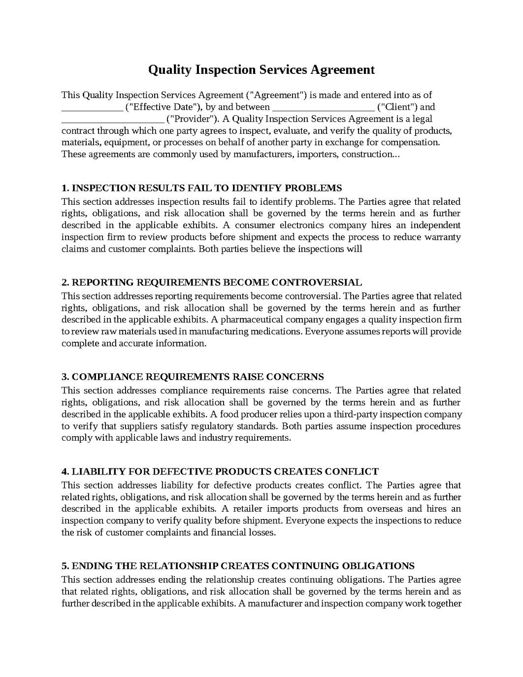 Quality Inspection Services Agreement