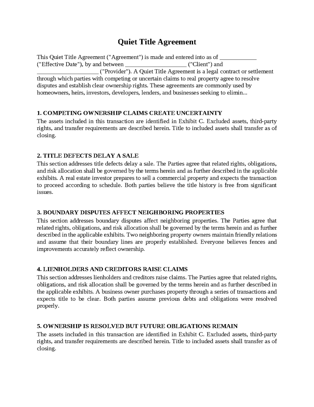 Quiet Title Agreement