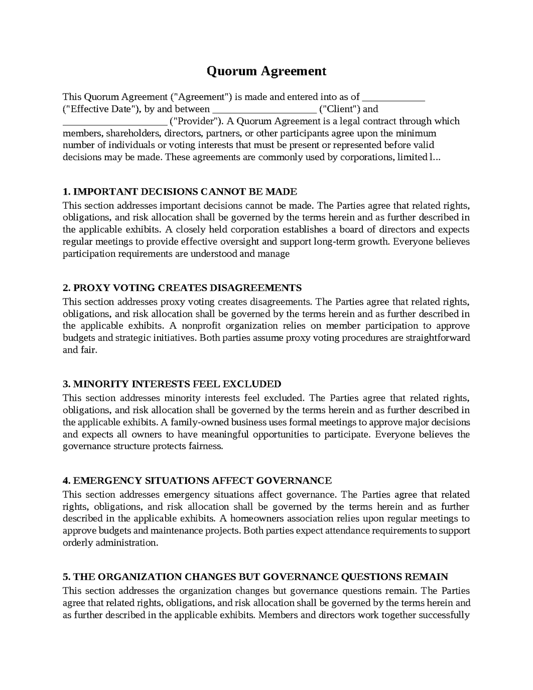 Quorum Agreement