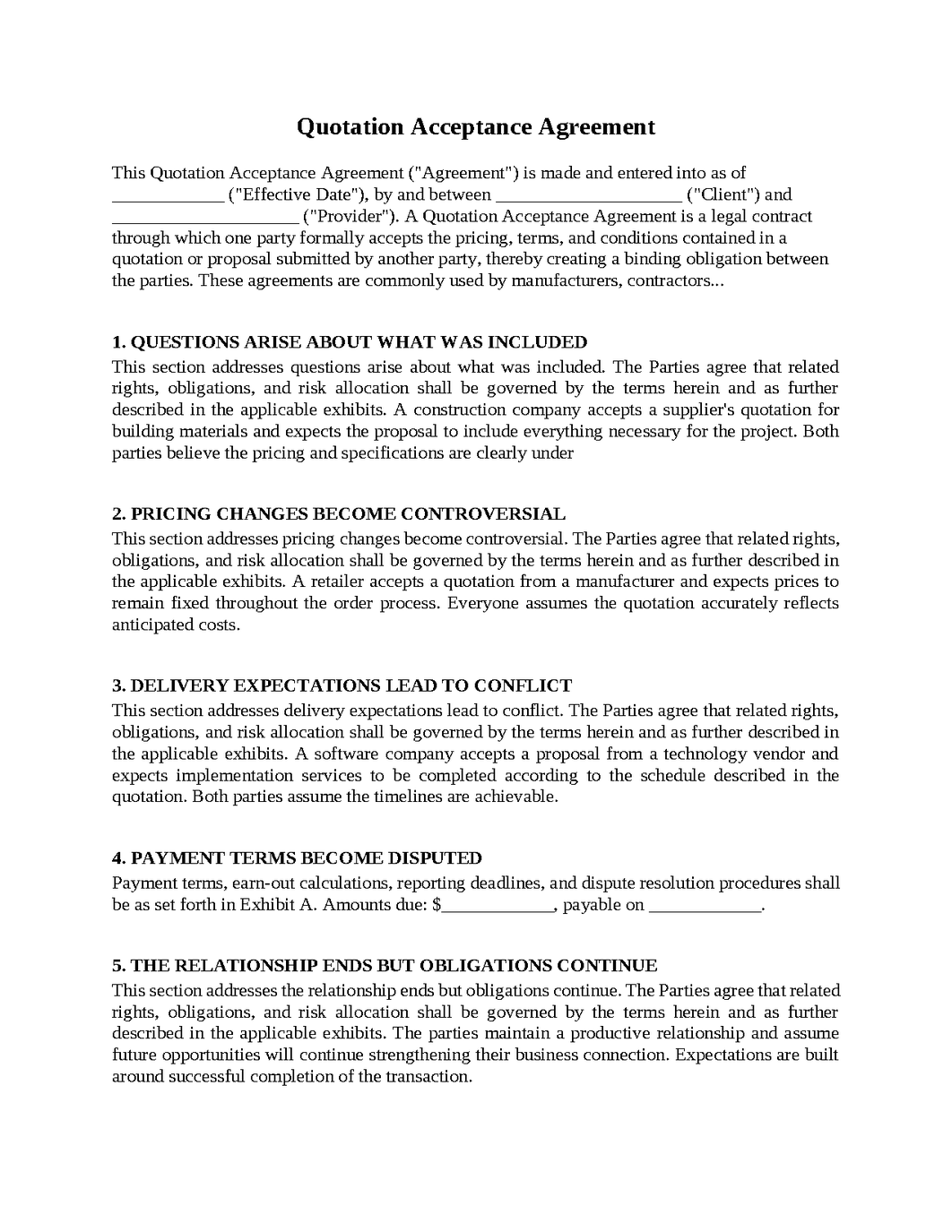 Quotation Acceptance Agreement