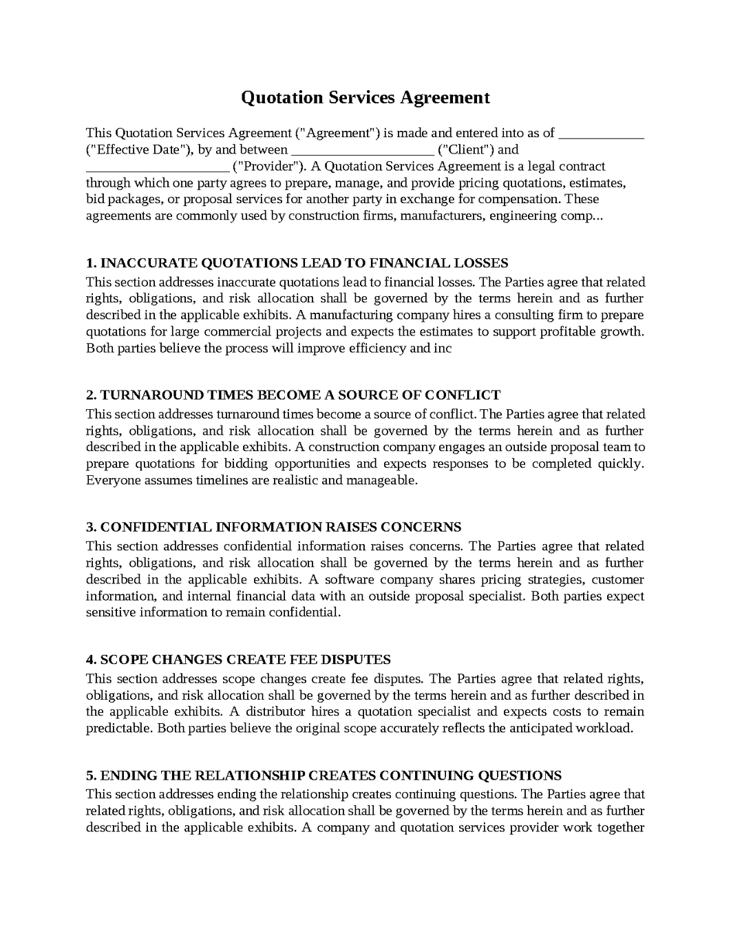 Quotation Services Agreement