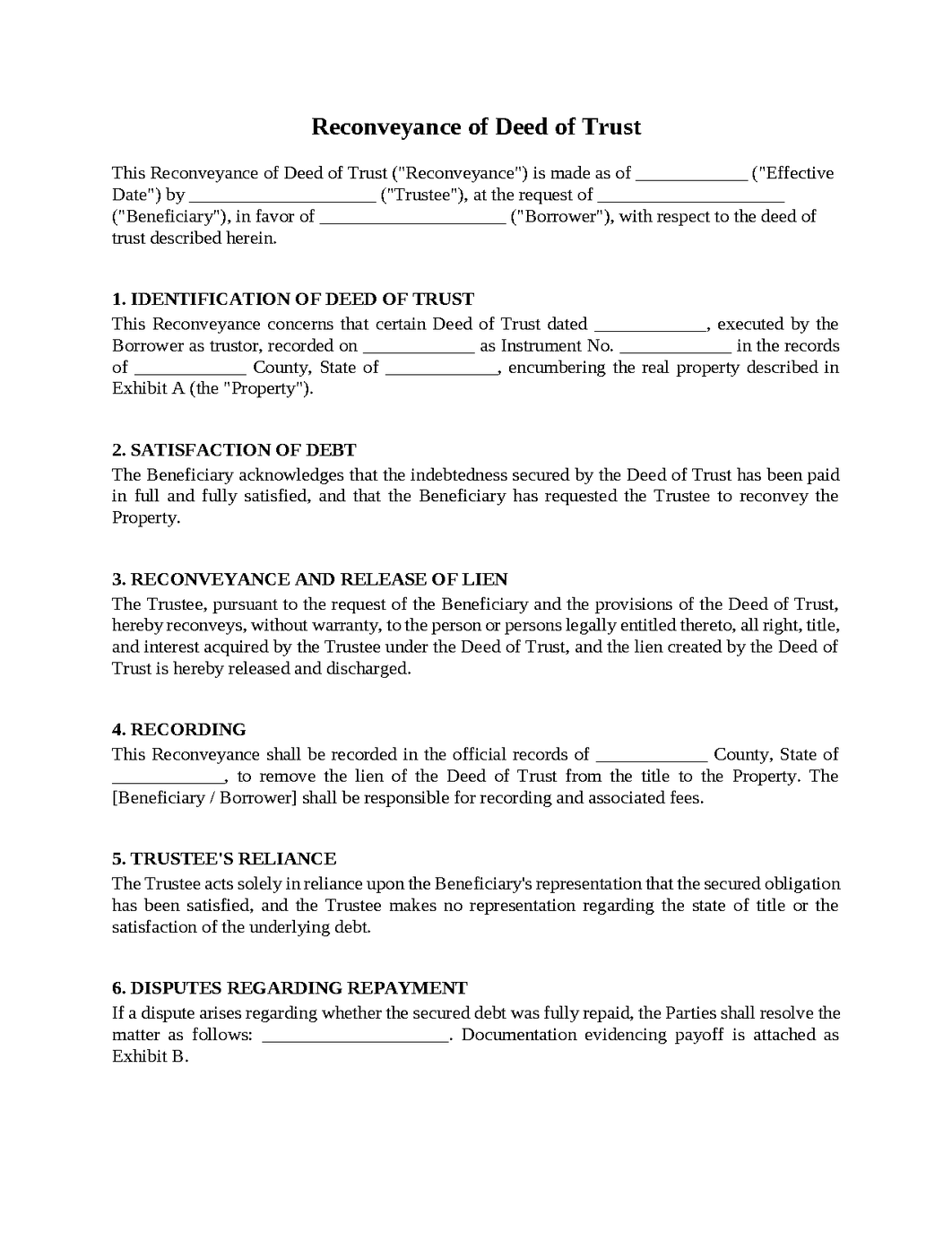 Reconveyance of Deed of Trust