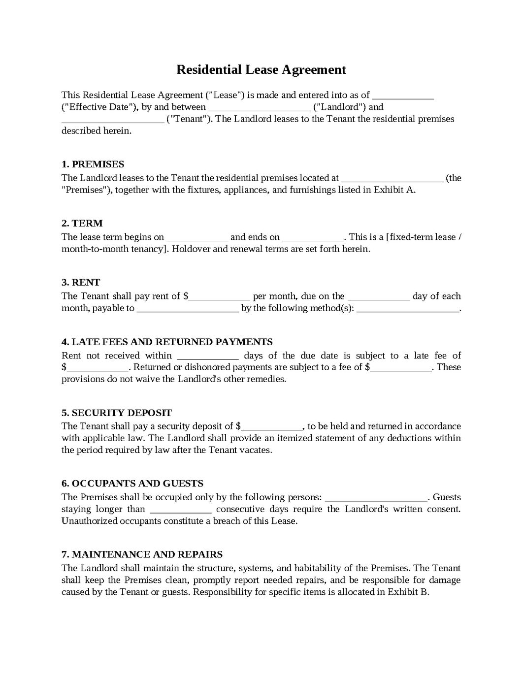 Residential Lease Agreement