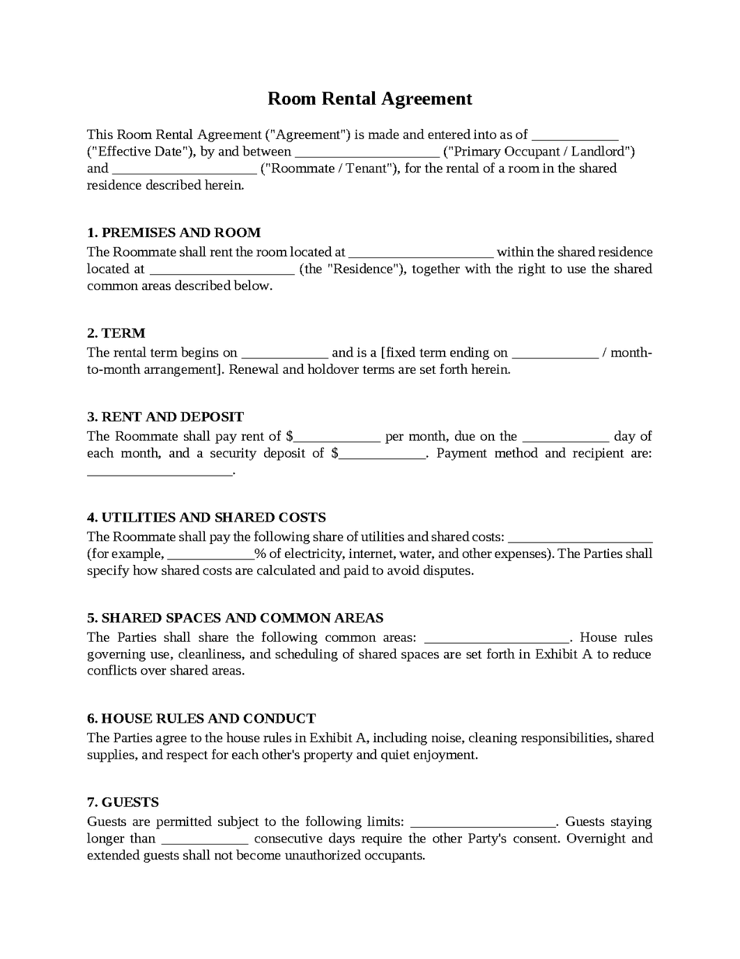 Room Rental Agreement