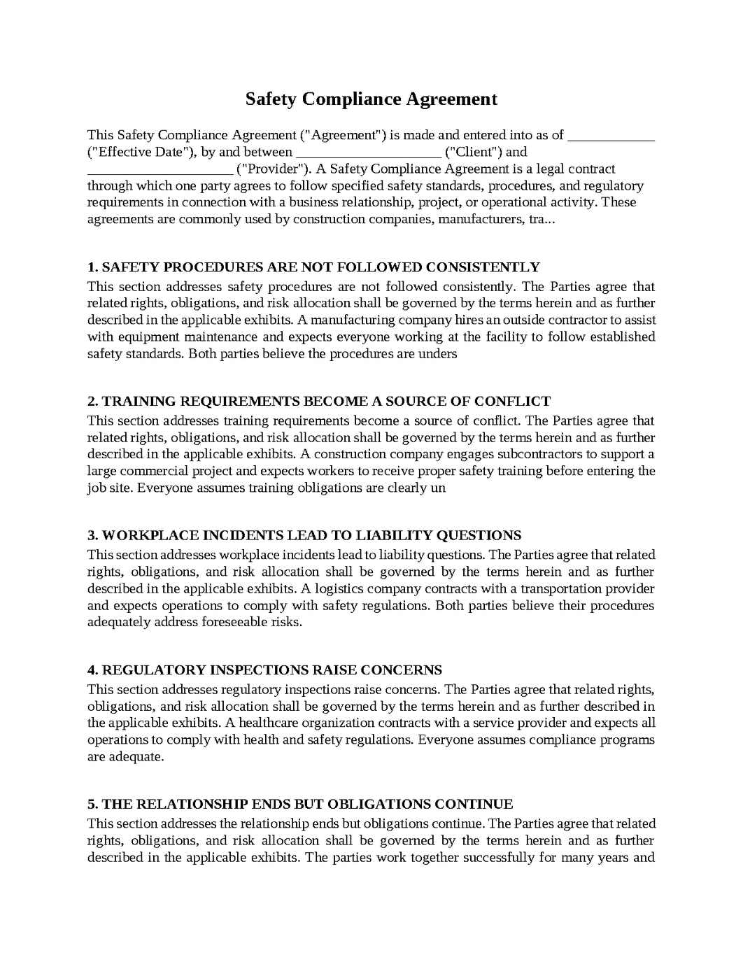 Safety Compliance Agreement