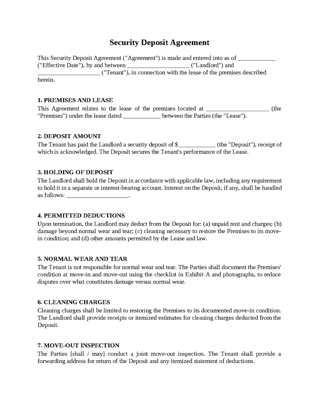 Security Deposit Agreement