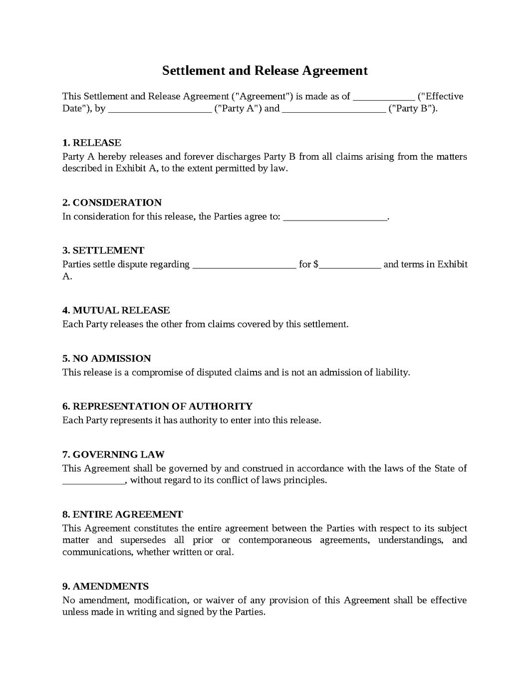Settlement and Release Agreement