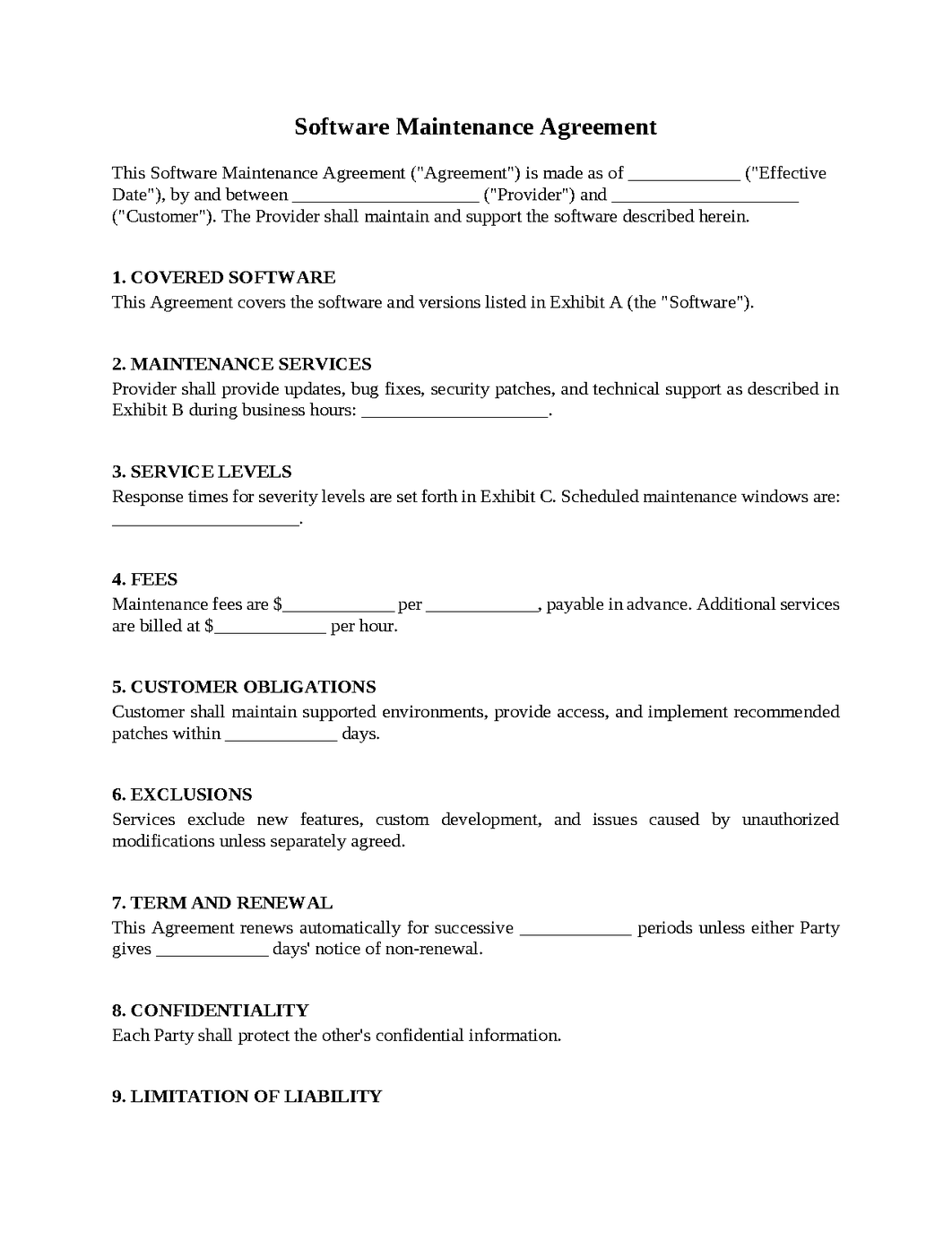 Software Maintenance Agreement