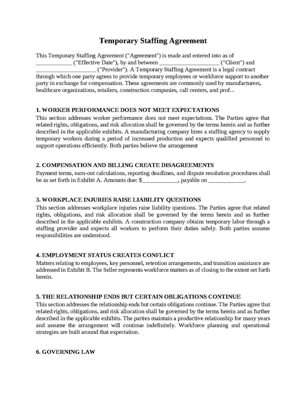 Temporary Staffing Agreement