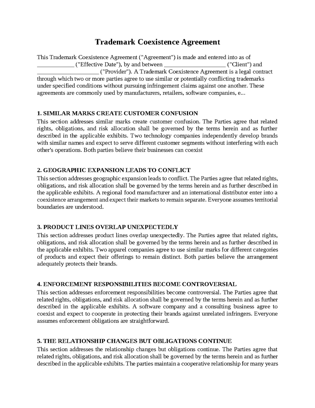 Trademark Coexistence Agreement