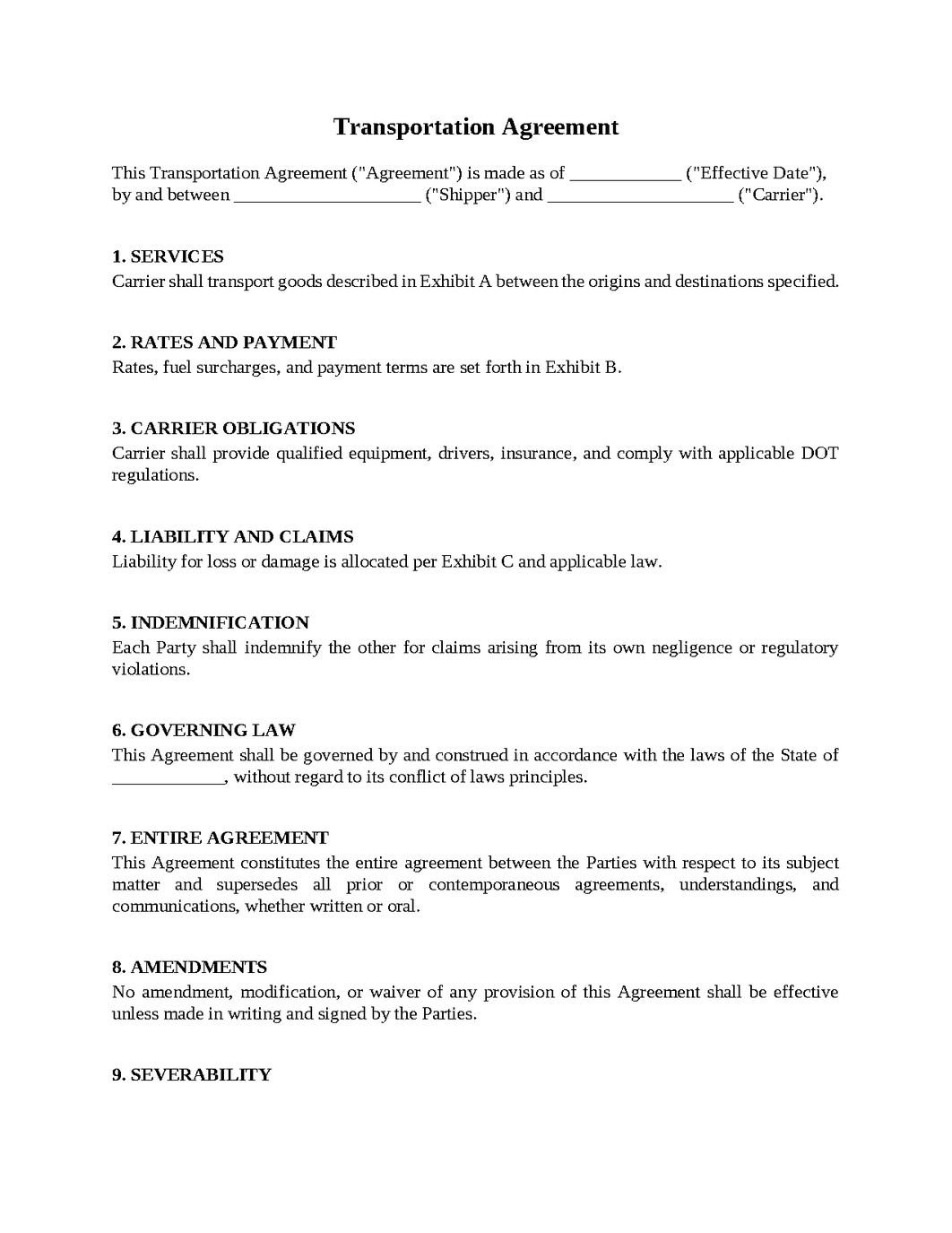 Transportation Agreement