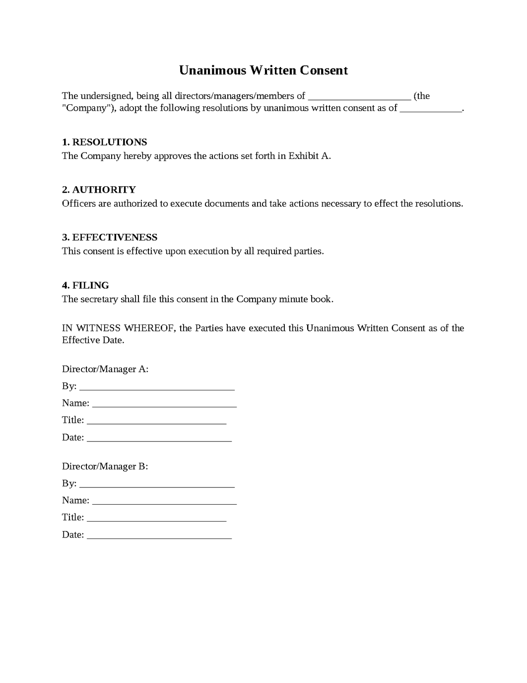 Unanimous Written Consent