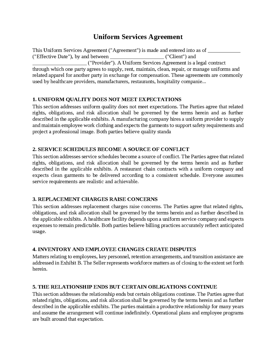 Uniform Services Agreement