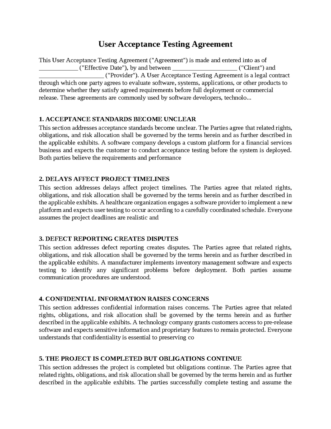 User Acceptance Testing Agreement