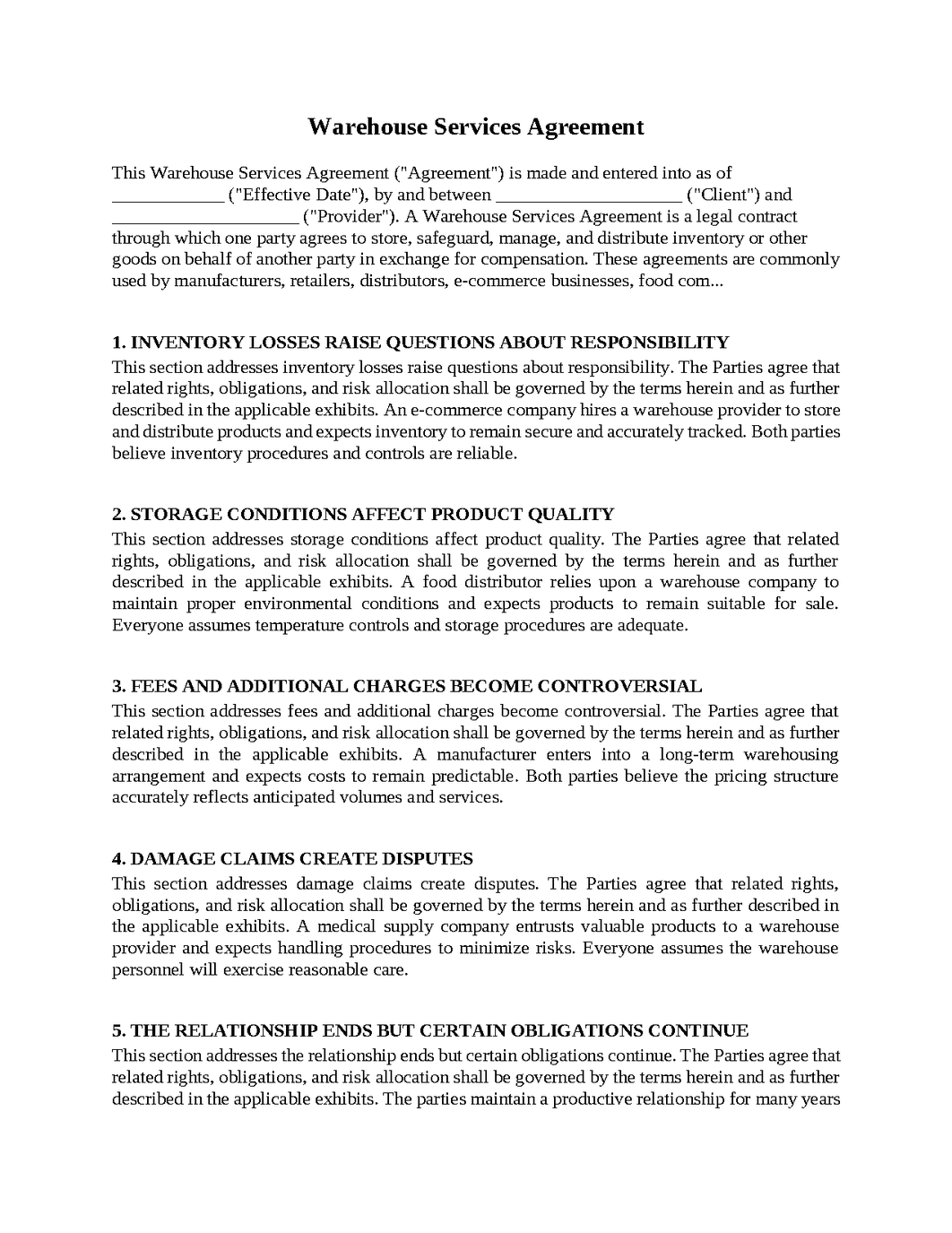 Warehouse Services Agreement